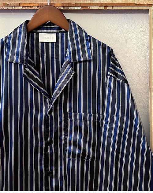 euro vintage stripe pattern satin pajyama shirts  【L】