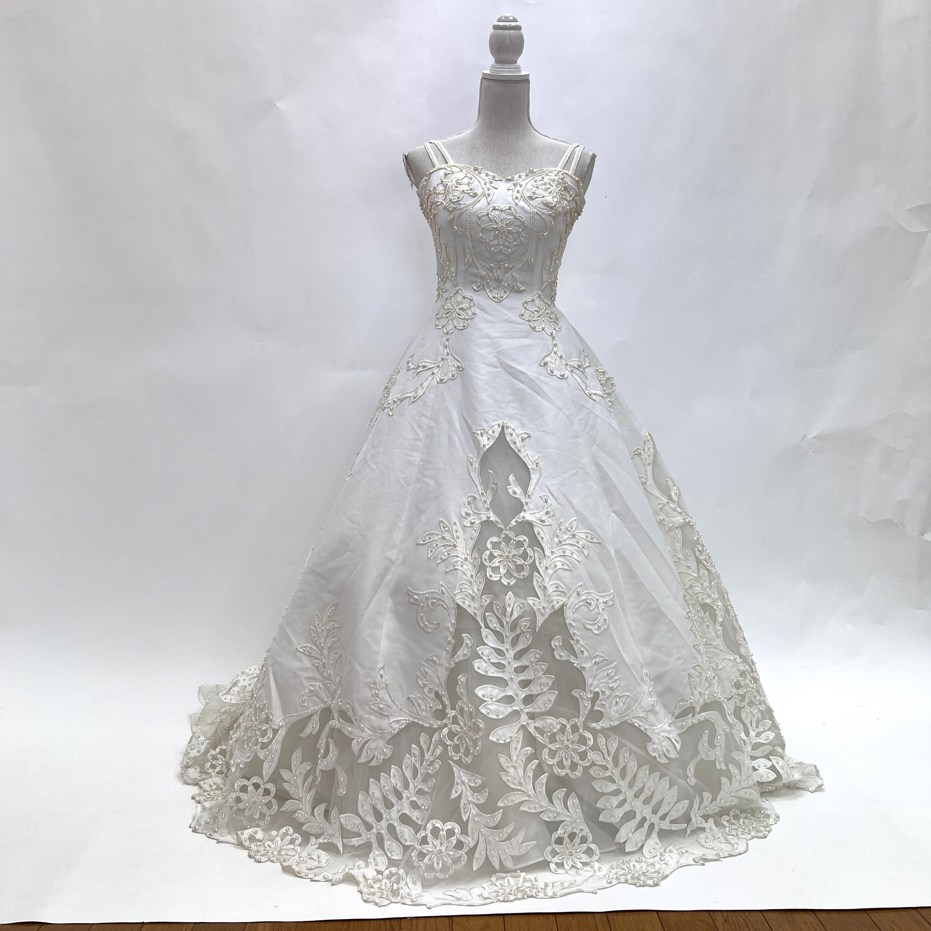中古 ウェディングドレス Aライン ホワイト 9号程度 W-364