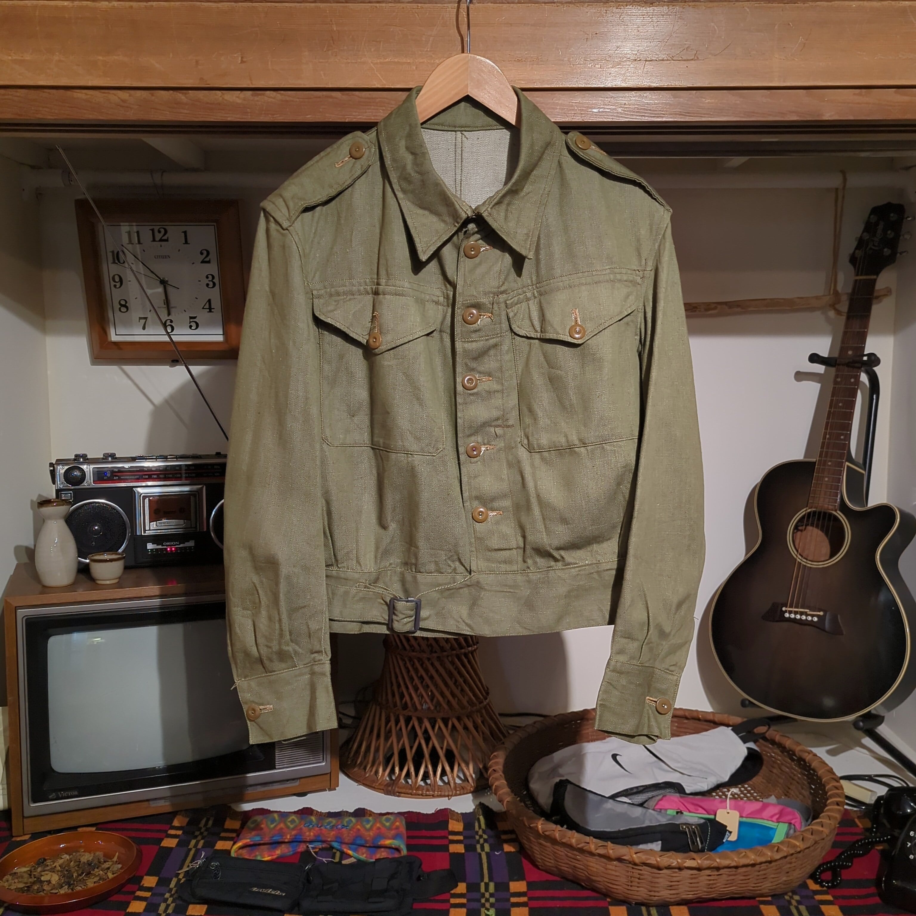50s British army / Green denim BDU jacket