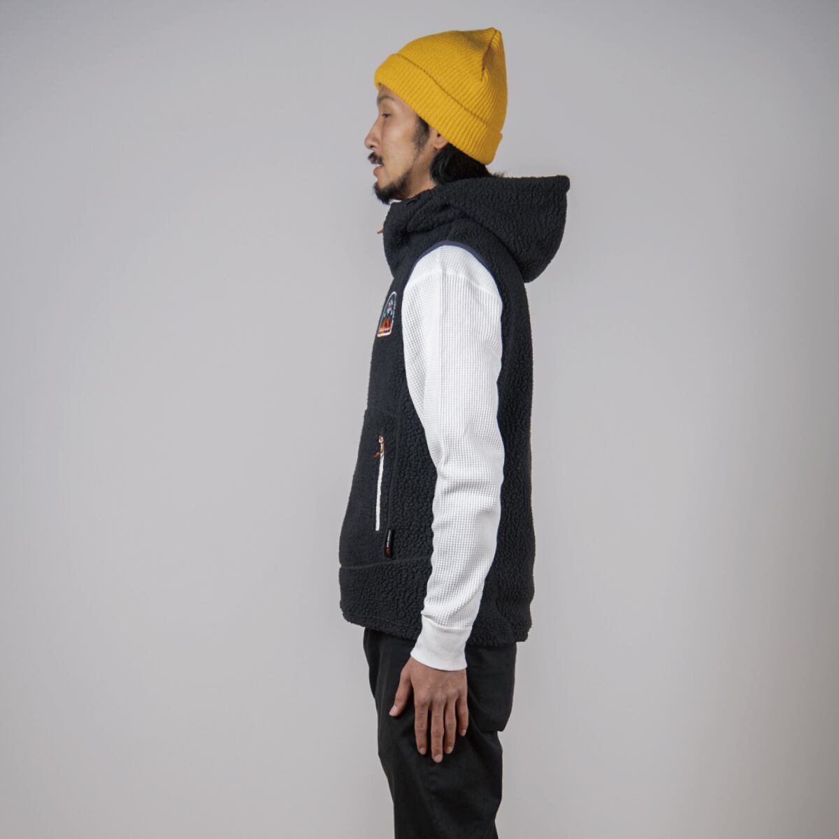 New!! UN3510 Boa fleece hoody vest / Charcoalblack | unfudge