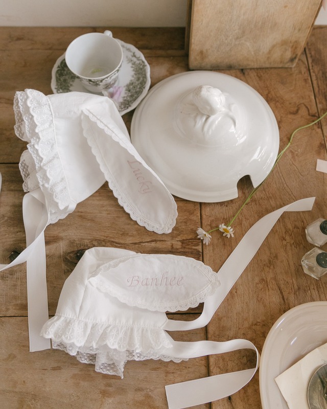 予約【kiki&nini】Apron Bunny Hat〔お名前刺繍〕