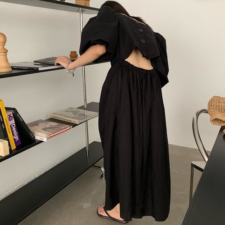 ウェストストレッチルーズドレス サマースタイルカラースリーブスカート エラスティック 伸縮 夏物 スクウェア ビッグFスモールZ韓国77995091532
