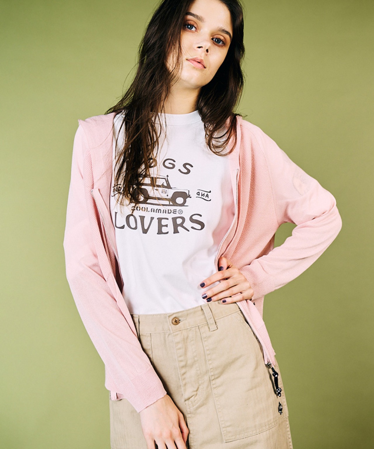 DOGS LOVERSプリントラグランスリーブTシャツ (WHITE) CQ-49021