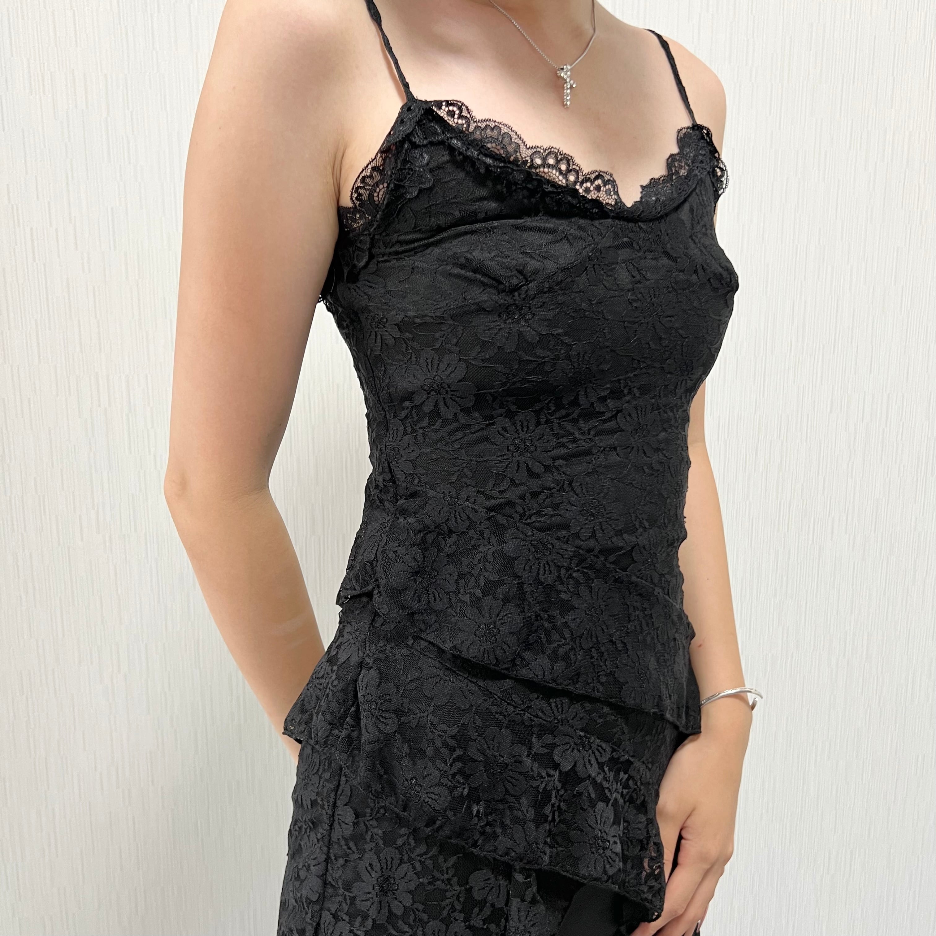 アシンメトリーブラックレースワンピース | ziaofficial
