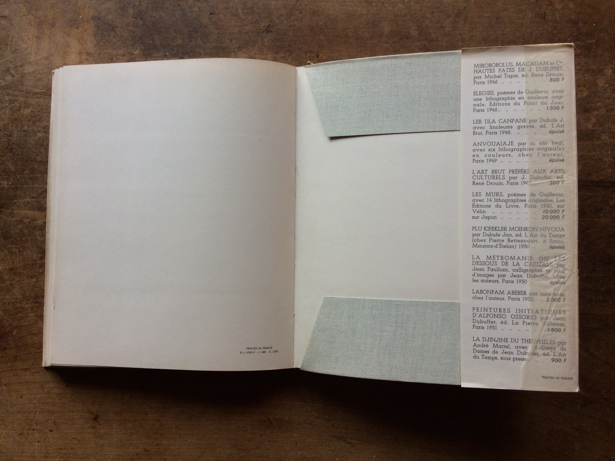 絶版洋古書・稀少】ジャン・デビュッフェ Tableau bon levain. A vous