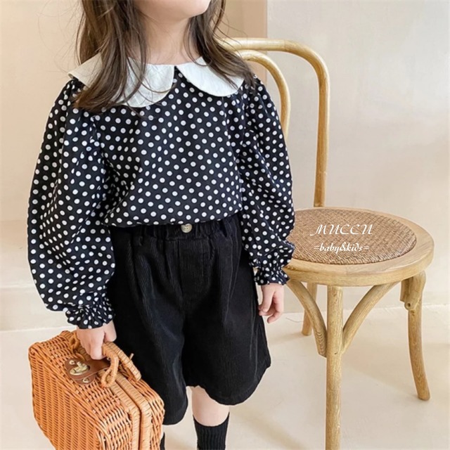 送料無料 予約販売 可愛い 丸襟 ドット柄 トップス 80cm 130cm 女の子 兄弟コーデ 姉妹コーデ ペアコーデ お誕生日 Muccu Baby Kids