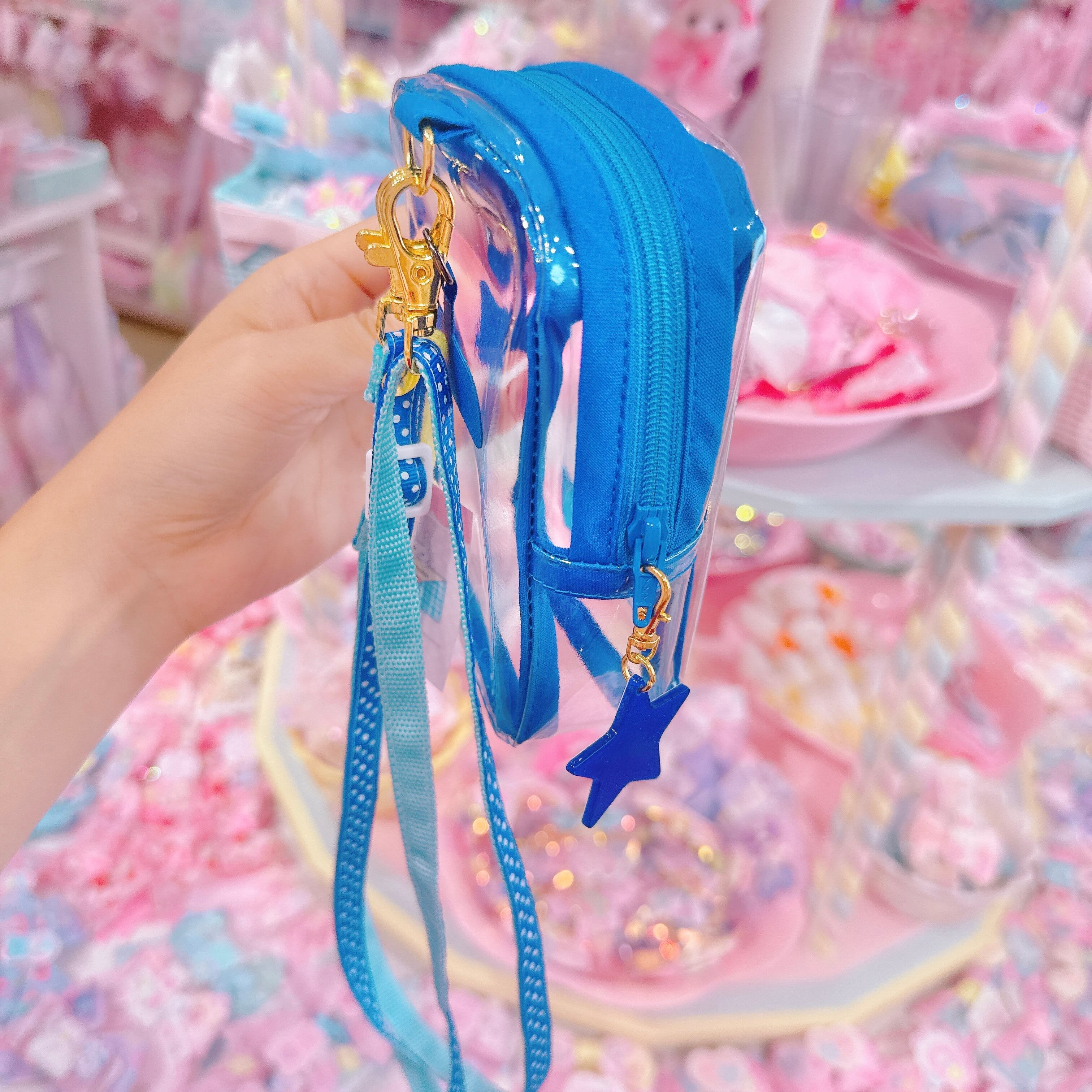 【N4】34-10クリアポーチ付きスマホストラップ（ブルー）