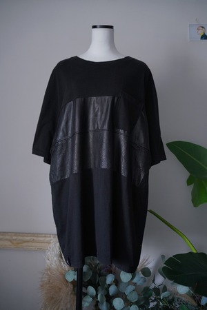 leather ×cotton combination tee