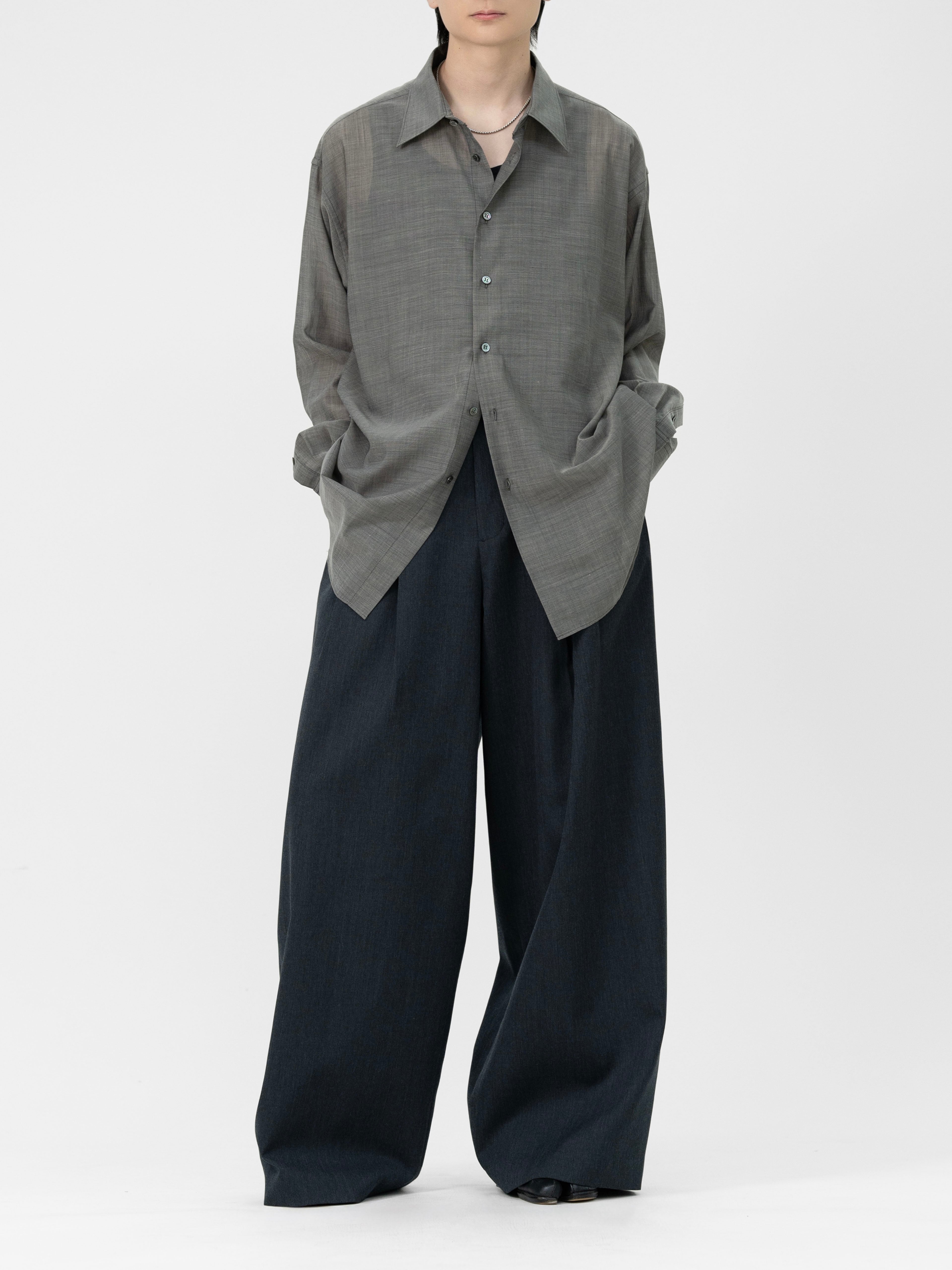 トップス [LAPIIS] FINE WOOL CHAMBRAY SHIRT FINE WOOL CHAMBRAY SHIRT【GRAY】 | lapiis