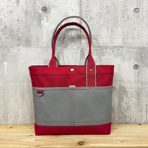 【訳あり¥500値引品】Bi Color Tote "L" / 内ポケット×5付 <濃赤×グレー>