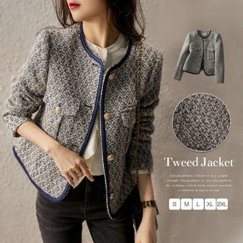 ジャケット レディース ノーカラージャケット ツイードジャケット アウター ツイード ママスーツ 春秋アウター 春 秋 冬 高級感 上品 フォーマル オフィスカジュアル 大きいサイズ お宮参り 通勤
