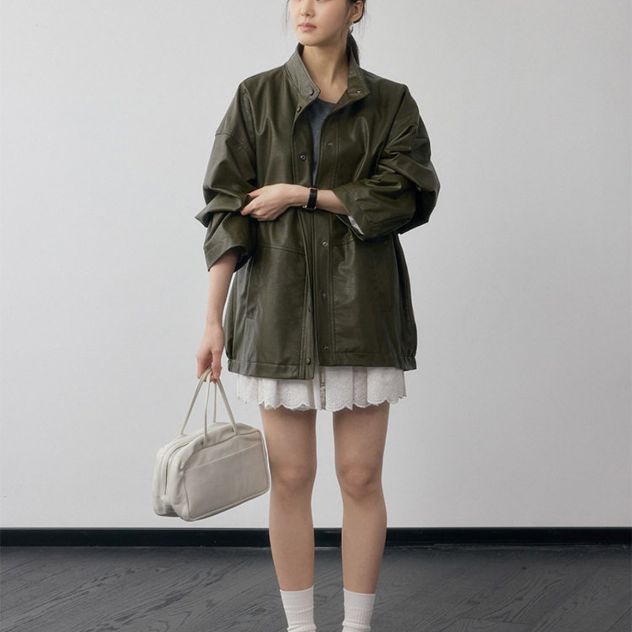 Oversized Leather Jacket T4267