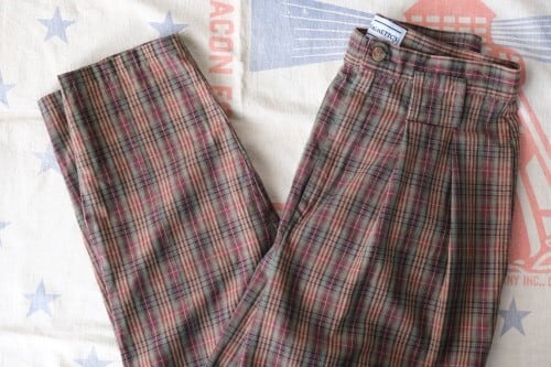 90's plaid tucked cotton Pants | GARYO