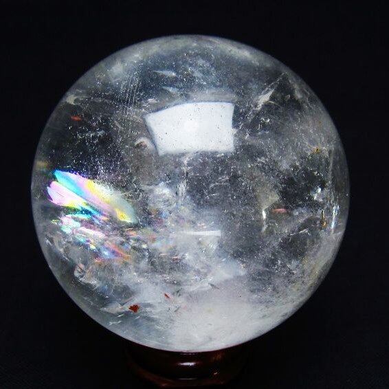水晶 丸玉 虹入り 53mm スフィア 置物 水晶玉 一点物 151-8954