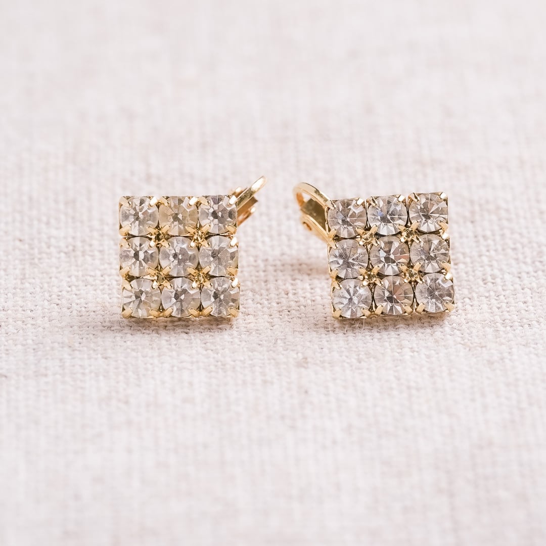Valentine's Day Marche: Square motif rhinestone earrings