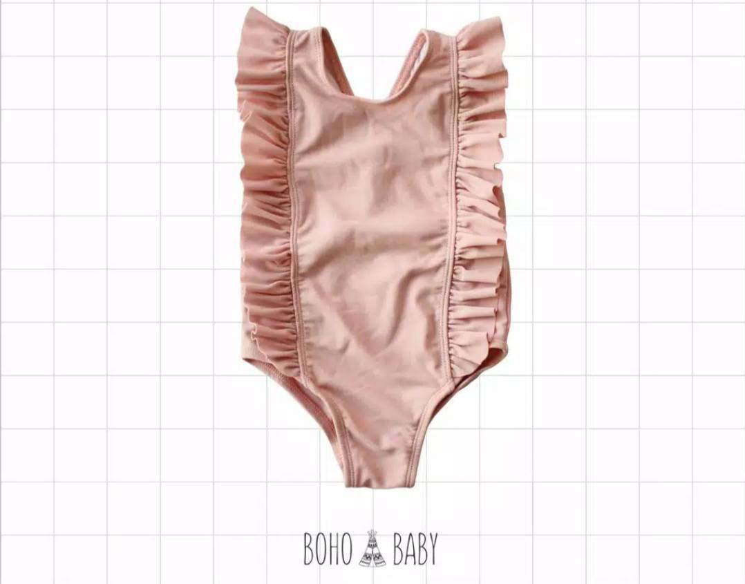 Boho baby/4Y-5Y/Ruffle swimsuit Dustypink /キッズ水着♡クロスバックラッフルワンピース