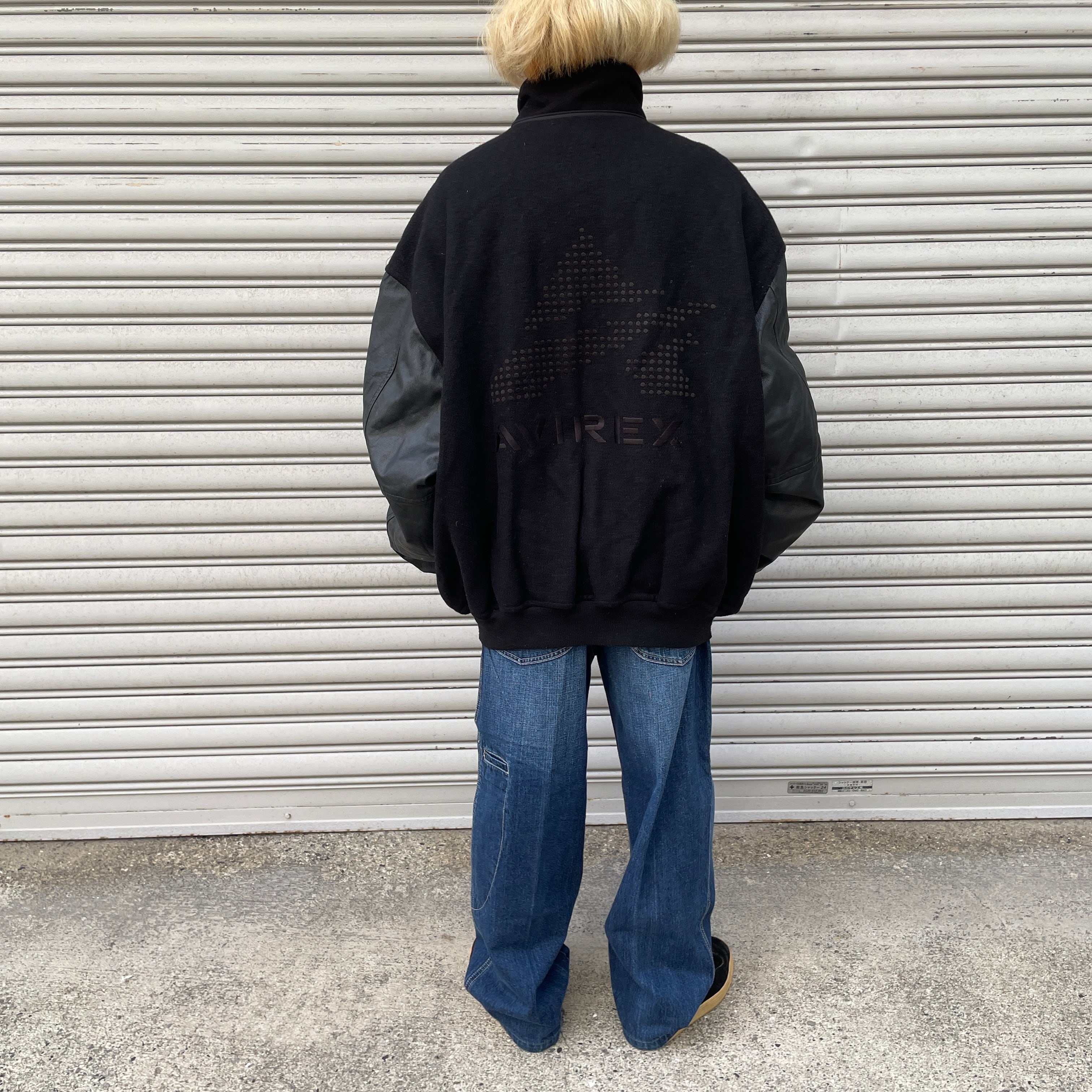 送料無料』USA製 AVIREX スタジャン 本革 ブラック 5XL ビッグサイズ 