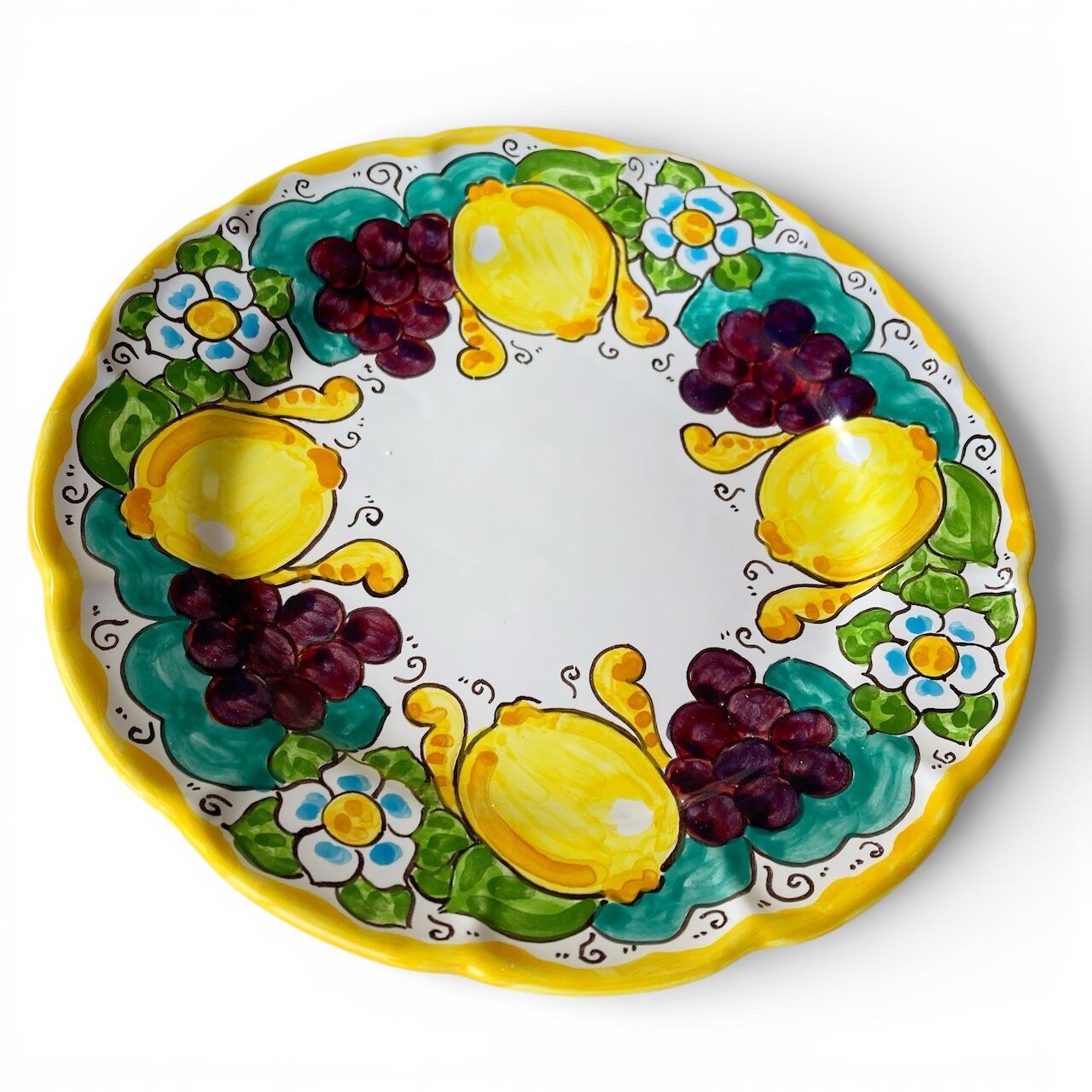 ディナー皿 26cm GEO041 マヨリカ焼き イタリア陶器 レモンとブドウ柄