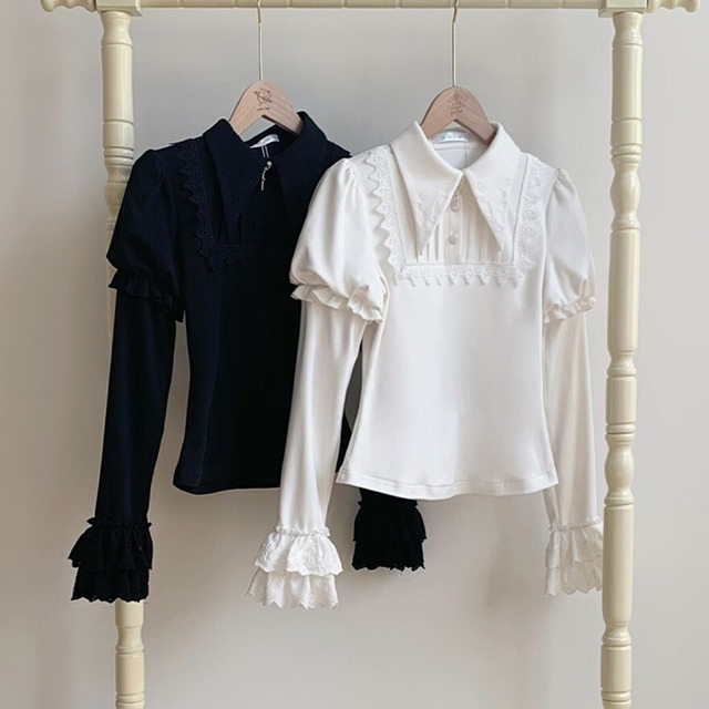 ゴスロリ ブラウス バルモア襟 レース 袖コンシャス PUJI