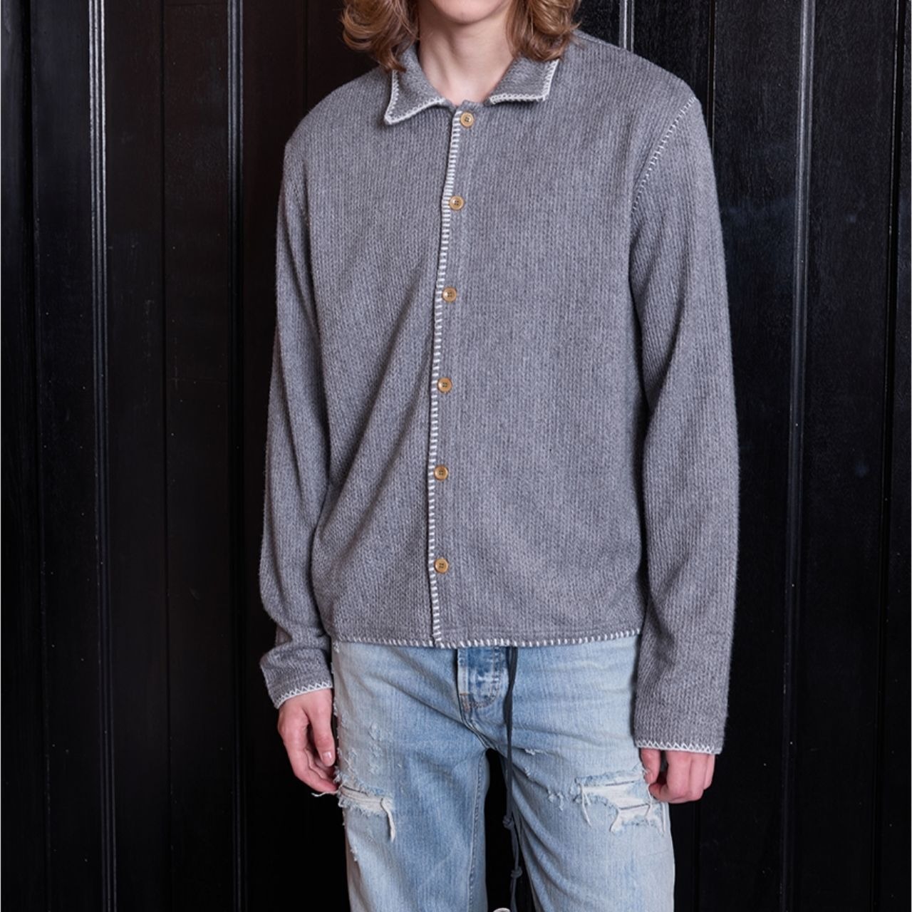 ホワイトステッチニットカーディガン　1194