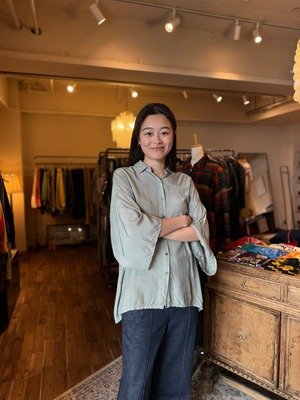 着物スリーブ　カーキシャツ made in Italy