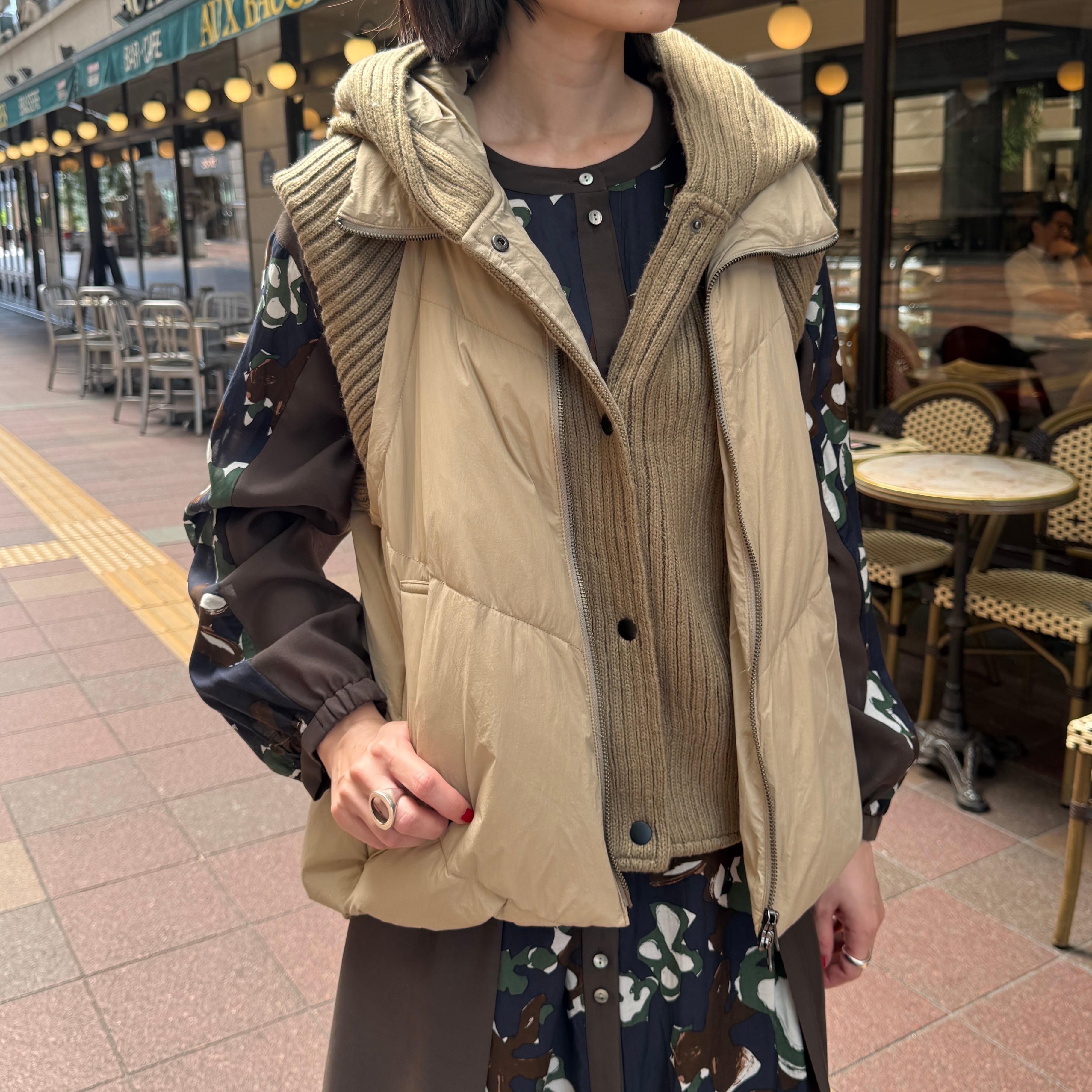 【先行予約】ナイロンタフタ×ニット切替ダウンベスト