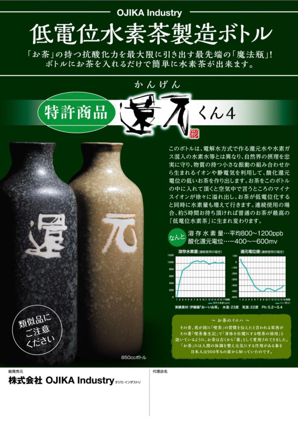 予約商品】OJIKA Industry正規代理店 還元くん 低電位水素茶製造ボトル 