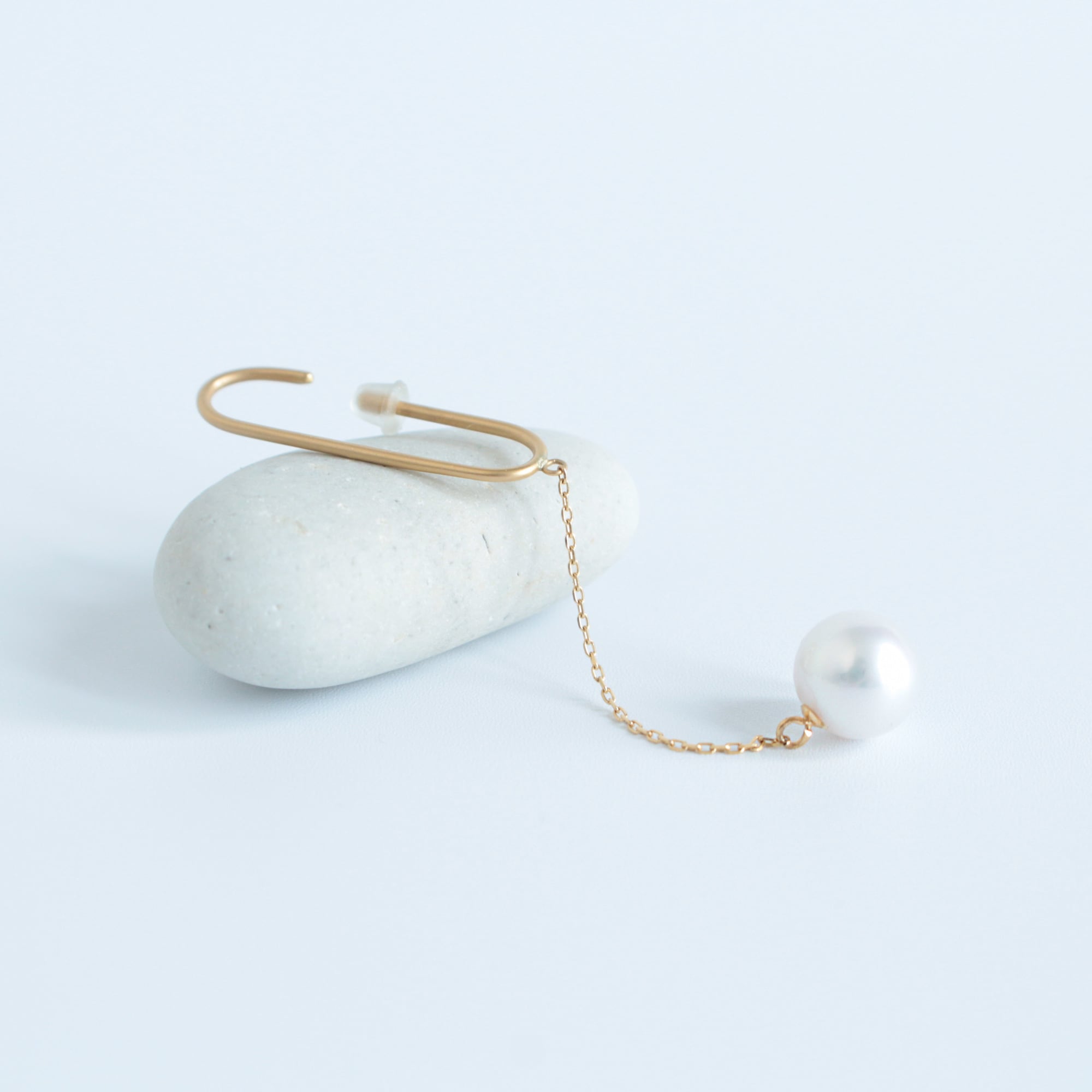 K18 K10 パール ロング チェーン イヤーカフ / Clip Pearl Earcuff M
