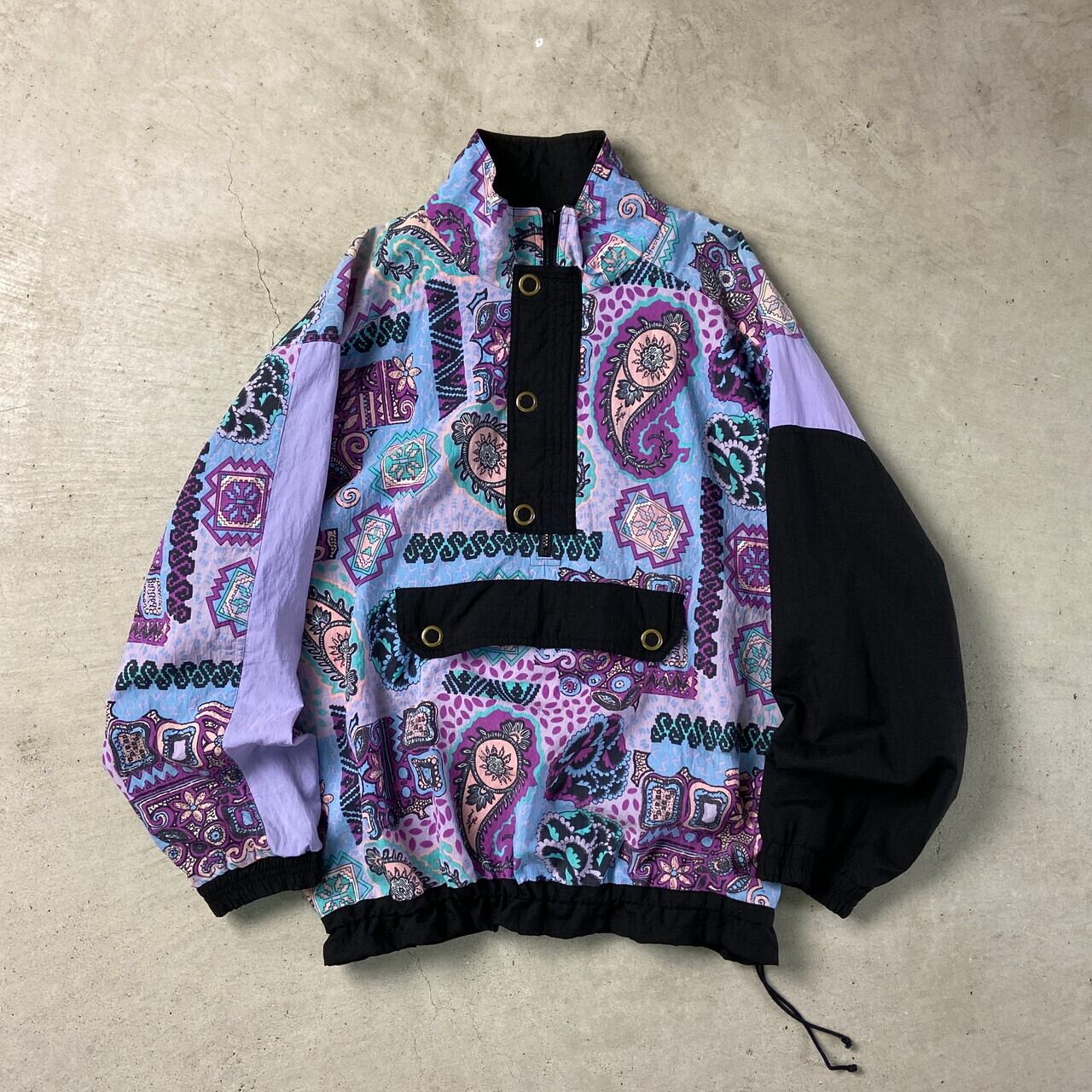 90年代 GOLDEN TEAM ナイロンアノラック 切り替えデザイン 総柄 メンズ