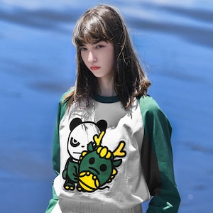 送料無料 【HIPANDA ハイパンダ】男女兼用 辰年 プリント ロンT  UNISEX YEAR OF THE DRAGON PRINT LONG-SLEEVED T-SHIRT / BLACK・GREEN