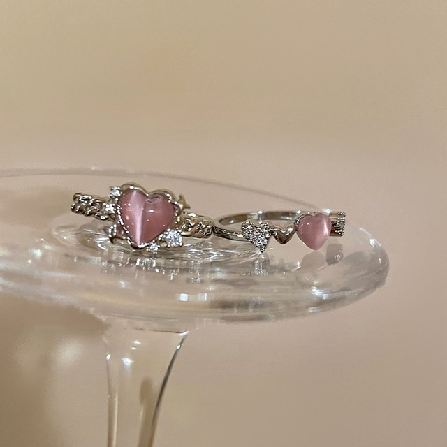 zhajianピンク愛心リング 2点セット