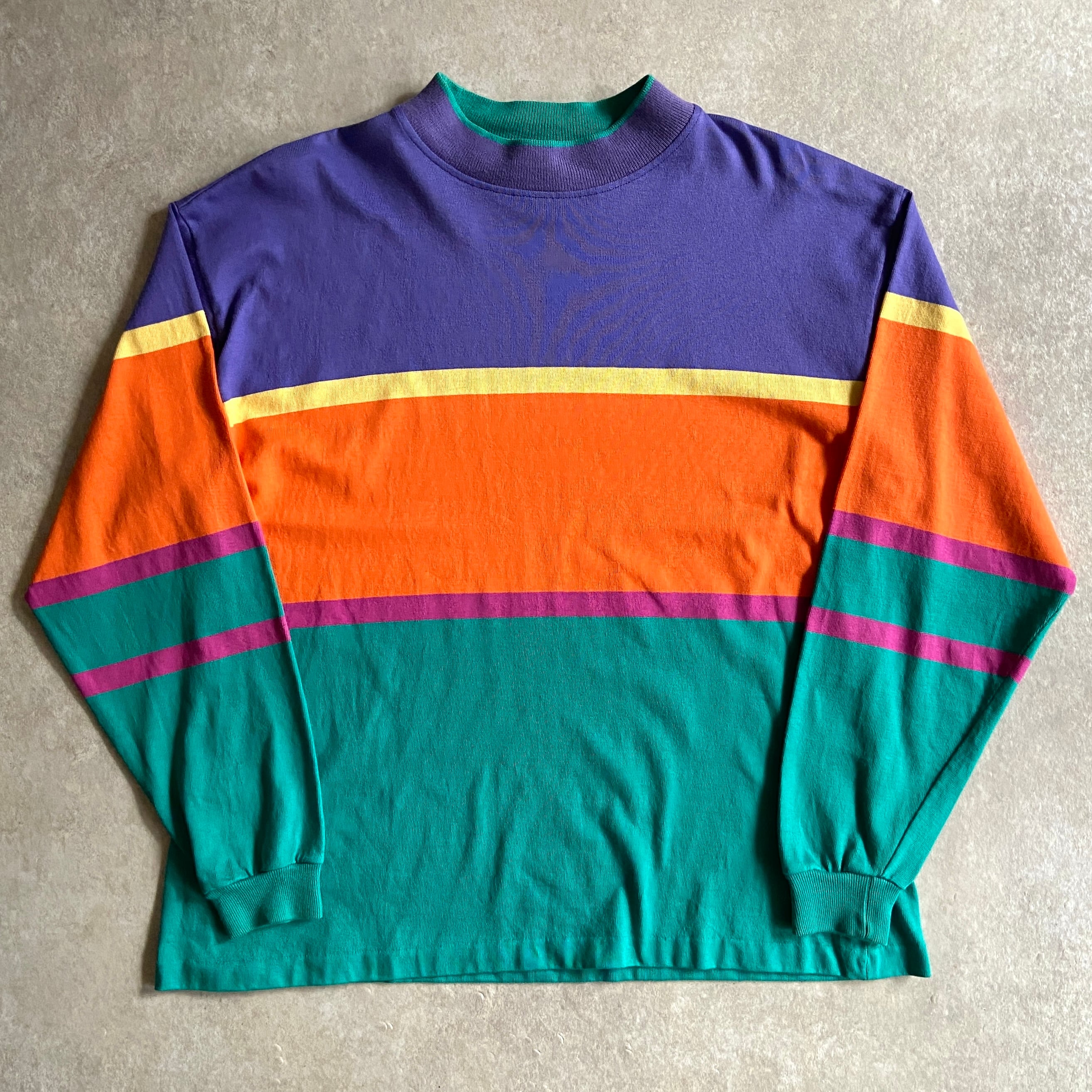 1990s LAND'S END L/S Border Tee XL Made in USA H563
