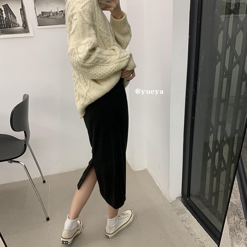 スカート オータムウィンタースタンダードハイウェスト薄手ルーズ レトロ 秋物 冬物 クレセントシティ92078482023