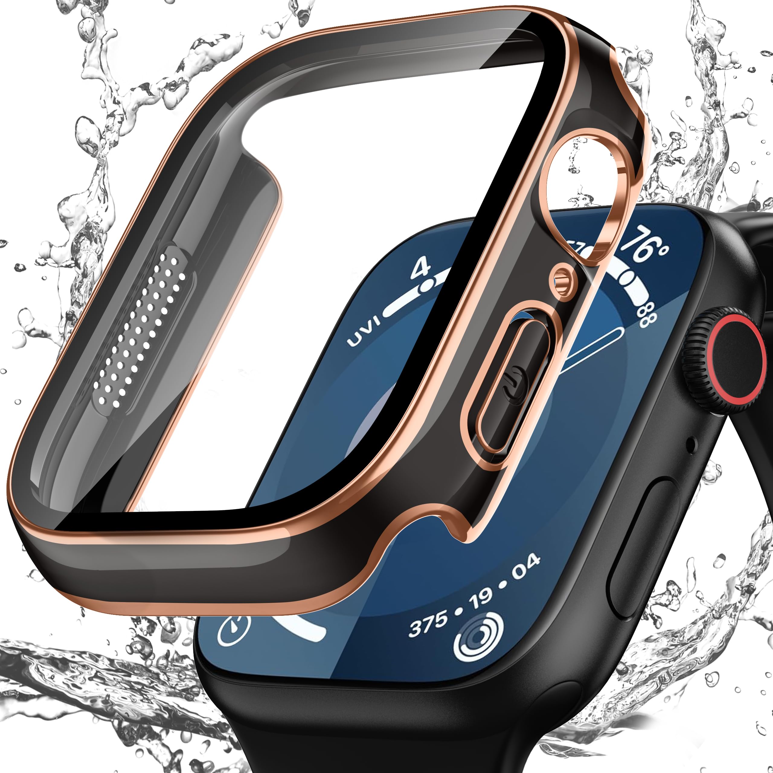 【在庫処分】for アップルウォッチ 防水 カバー 40mm 対応 Apple Watch Series 6 5 4 SE 第二世代 ケース 耐衝撃 こりよけの孔 全面保護 iWatch カバー(40 mm ブラックとゴールド)