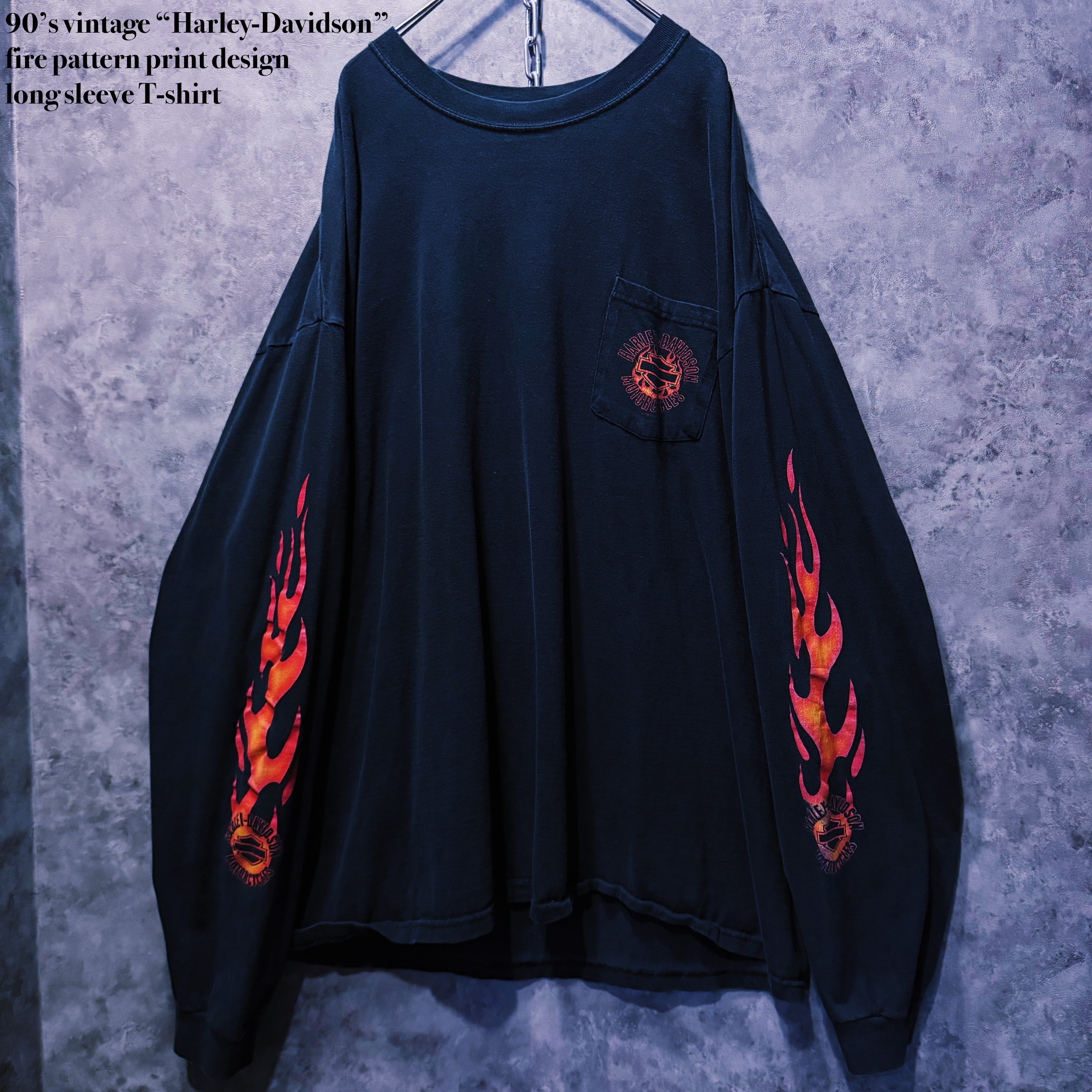 【doppio】90’s vintage “Harley-Davidson” fire pattern print design long sleeve T-shirt