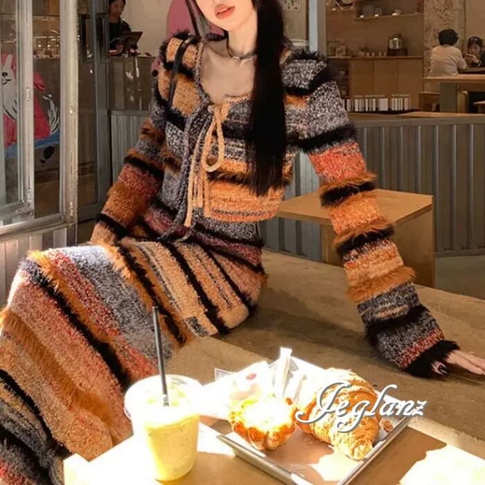 セットアップ 2点 短め丈 ニット カーディガン キャミワンピース(MB596)λ