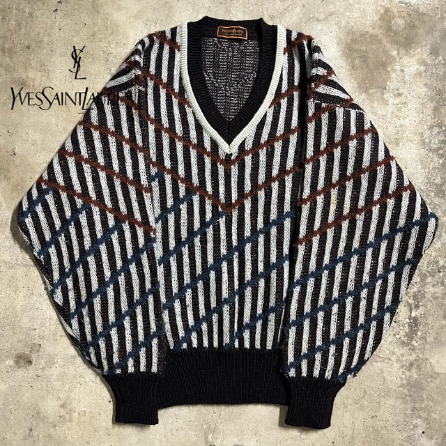 〖Yves Saint Laurent〗mohair blend wool design knit/イブサンローラン モヘア混 ウール デザイン ニット/msize/#0516/osaka