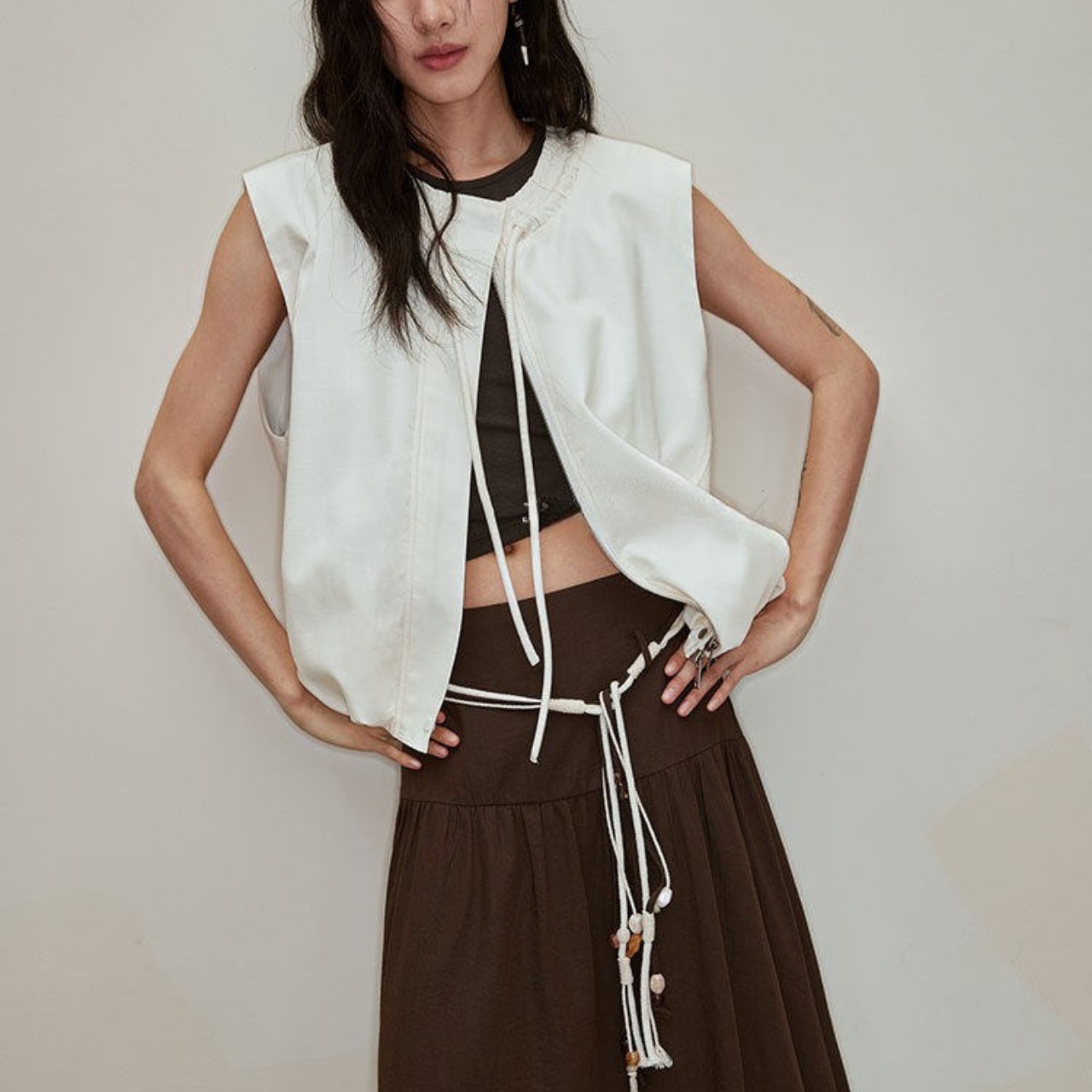 Open Front Sleeveless Short Vest【3color】 T4366