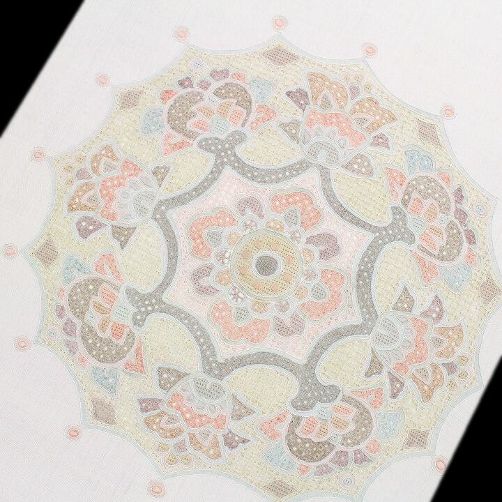 名古屋帯　結城紬　相良刺繍 結城紬の【三大刺繍】 嬉しい『長尺』388cm 単衣にも… 新品の
