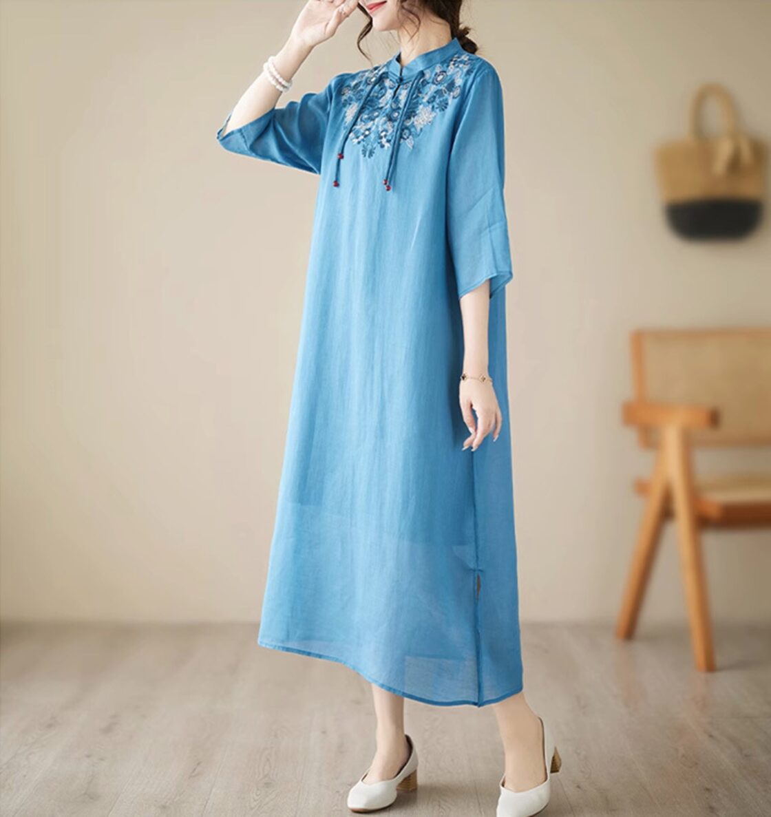 チャイナ服 ワンピース 素朴な風合い ゆったりシルエット 普段着 zl389  