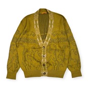 リネン混 LANCEL ランセル ペイズリー風 Vネック ニット カーディガン M/マスタード系 メンズ