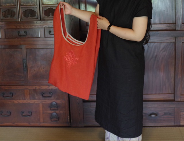 麻調合繊ポケッタブルエコバッグ [L / コーラルレッド]