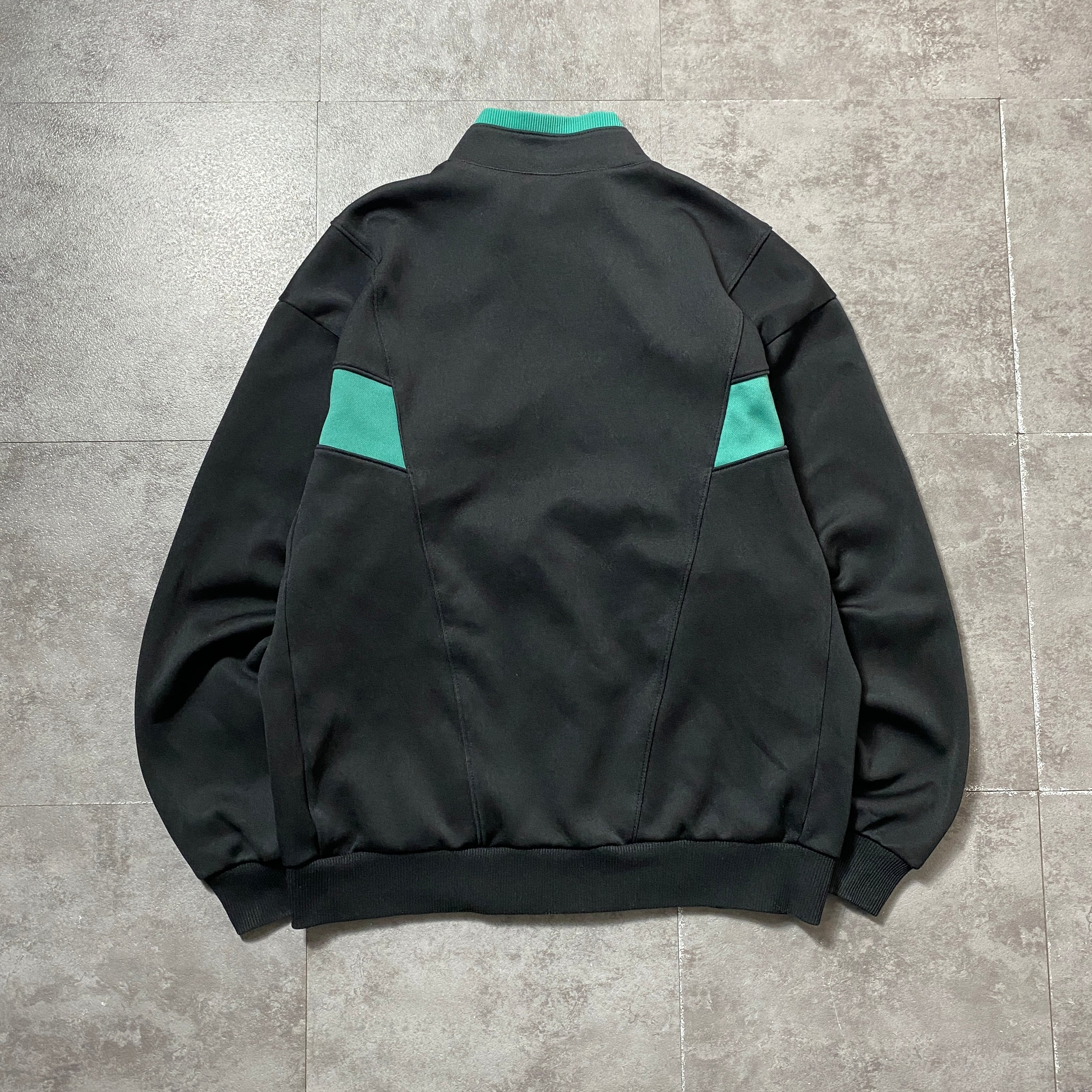 【希少】 デサント製 トラックジャケット 4号 ブラック エメラルド 80's-90's adidas デサント製アディダス トレフォイル 刺繍ロゴ