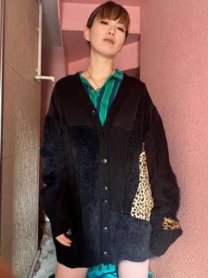【KOH ISHIGURO】"再構築" REMAKE Leopard print and knit patchwork cardigan