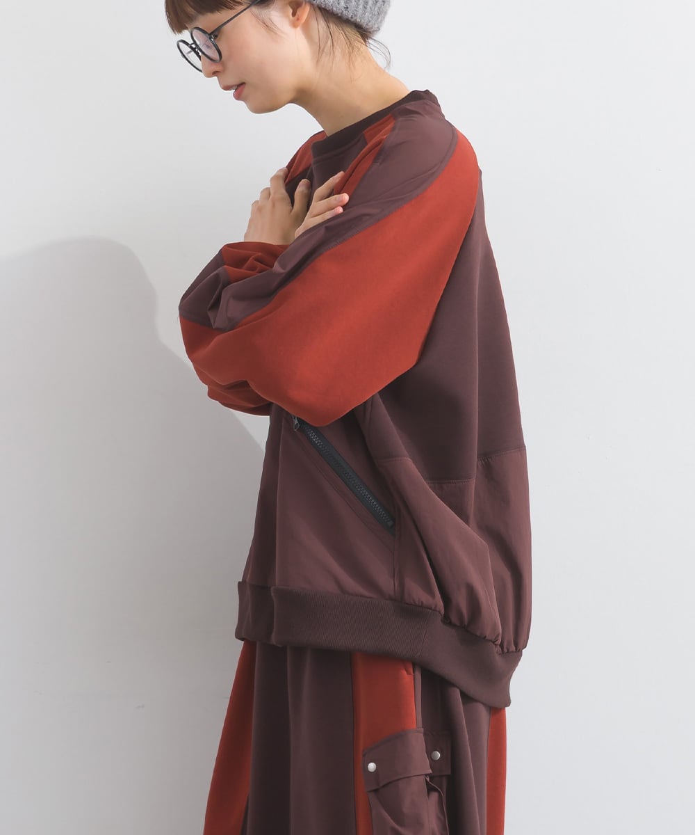 K53118 ポンチ異素材切替プルオーバー / Ponti Mixed-Fabric Pullover