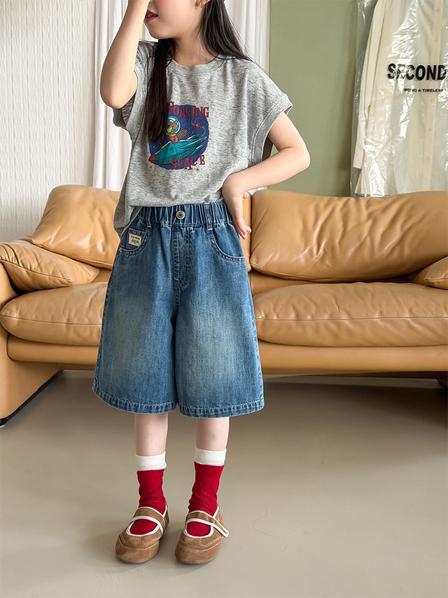 【KID】スマイルラベルワイドデニムハーフパンツ - 11