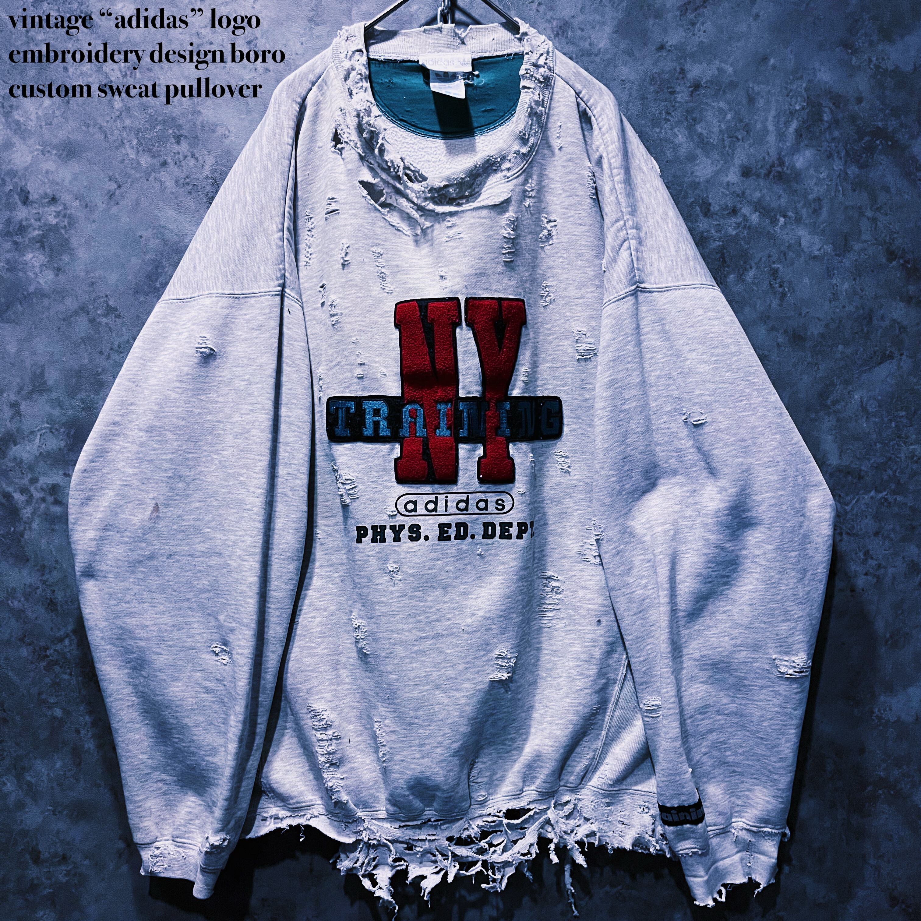 【doppio】vintage “adidas” logo embroidery design boro custom sweat pullover