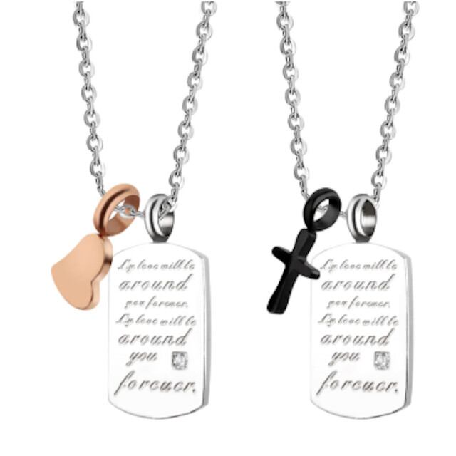 ペアネックレス ステンレス ネックレス 金属アレルギー ペンダント 2本セット メンズ レディース カップル プレゼント 刻印