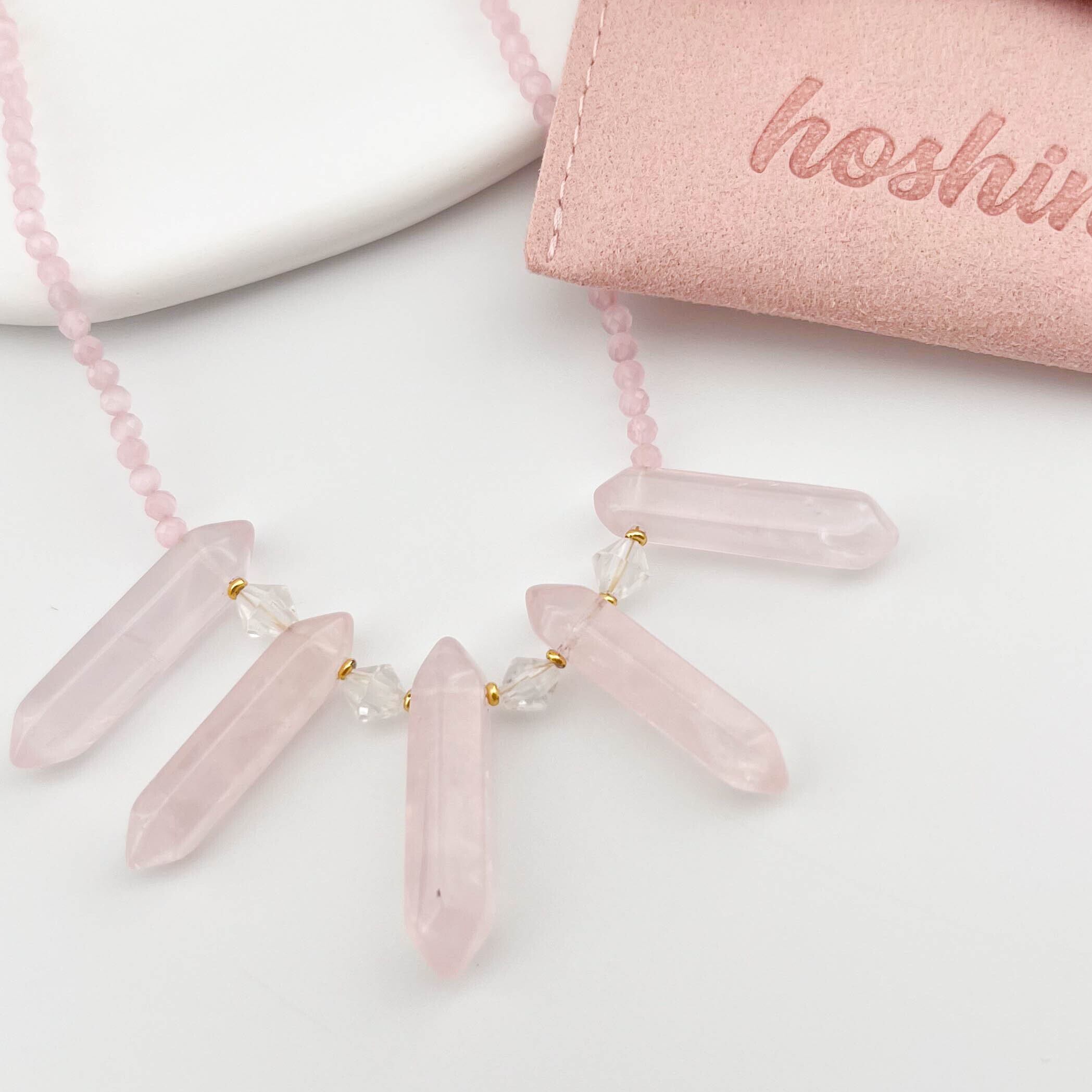 天然石キャッツアイ×ローズクォーツの手作りショートネックレス