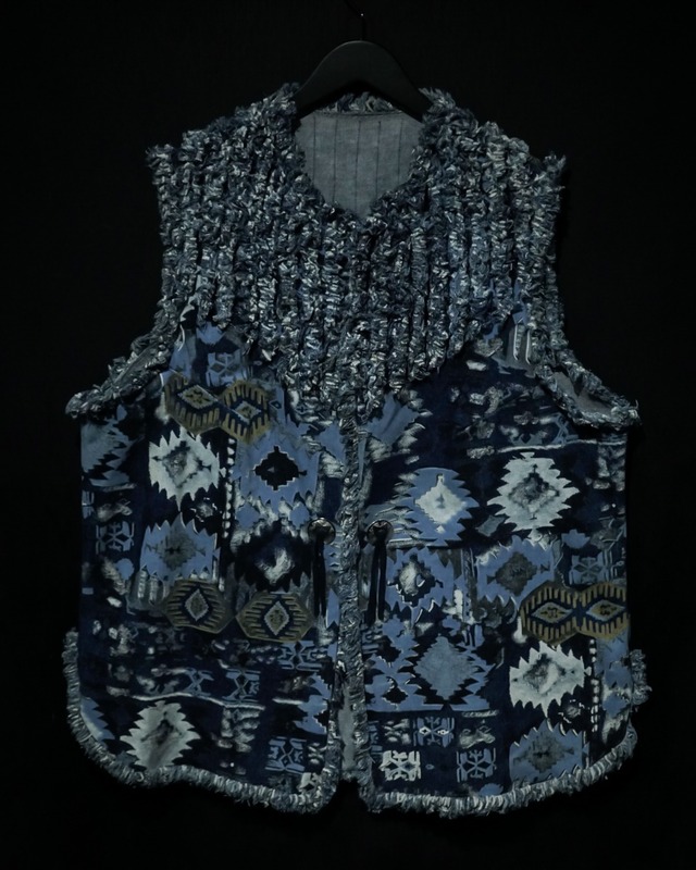 【WEAPON VINTAGE】Artistic Native Pattern Vintage Loose Denim Vest